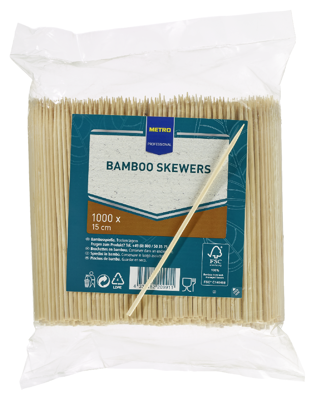 METRO PROFESSIONAL Špajle bambusové 3x150 mm 1000 ks