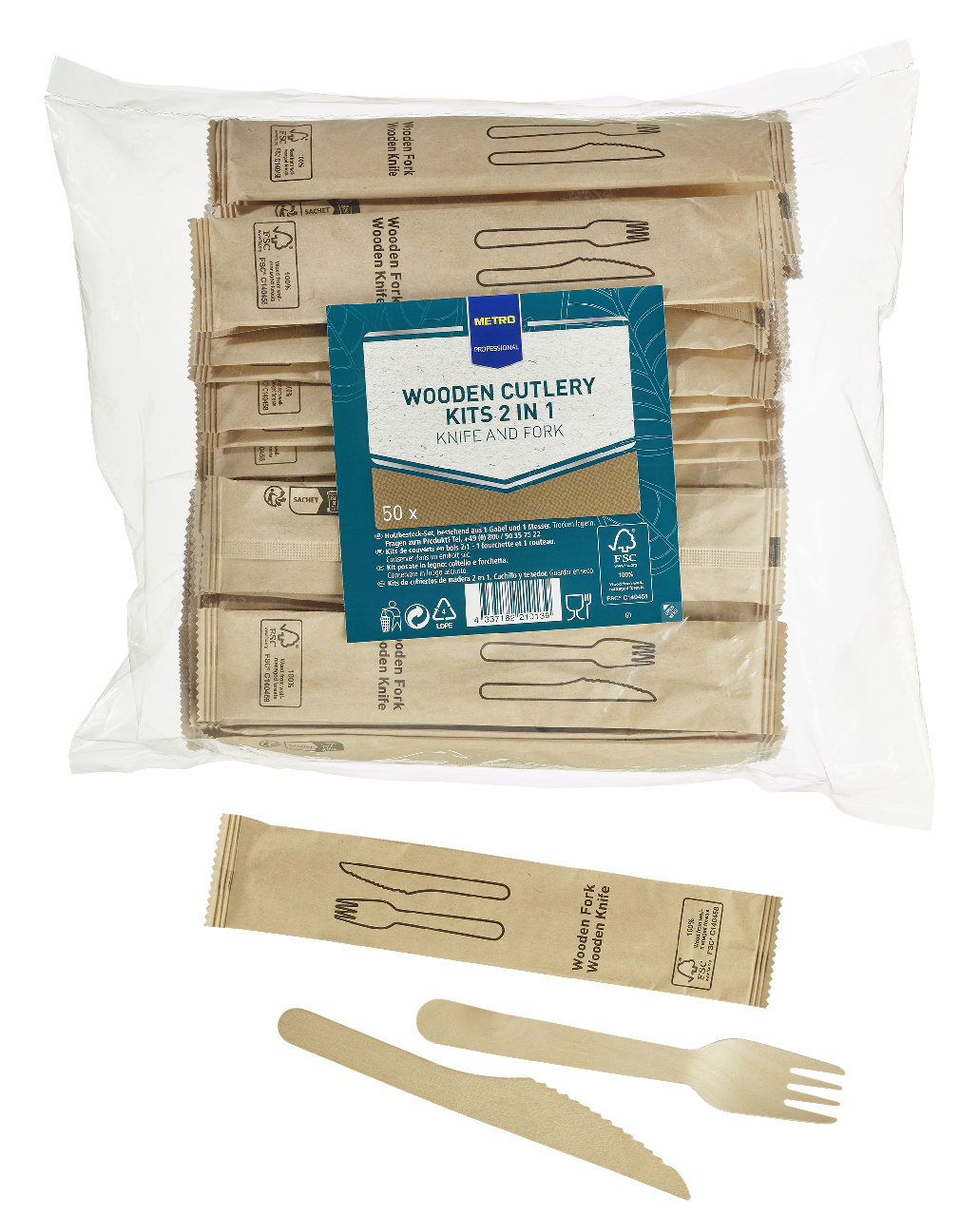 METRO PROFESSIONAL Drevená súprava 2v1 nôž a vidlička 50 ks