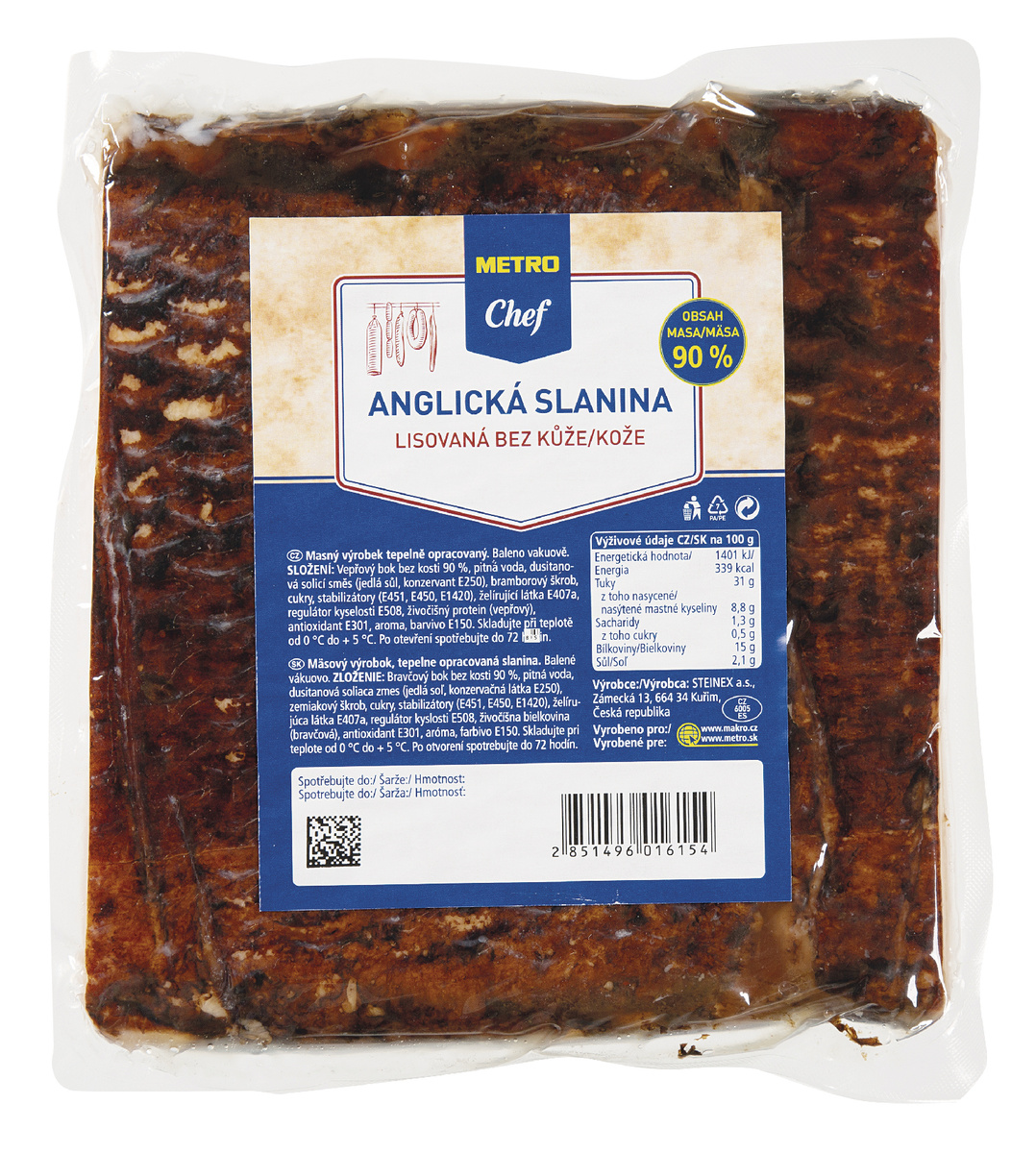 METRO Chef Anglická slanina lisovaná chlad. váž. cca 1 kg