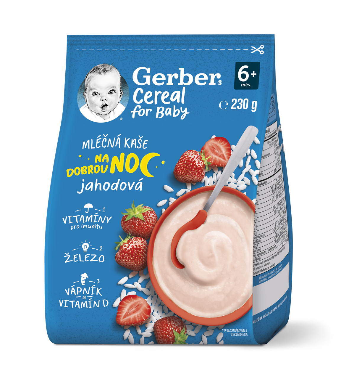 GERBER Cereal Mliečna kaša na dobrú noc jahodová 230 g
