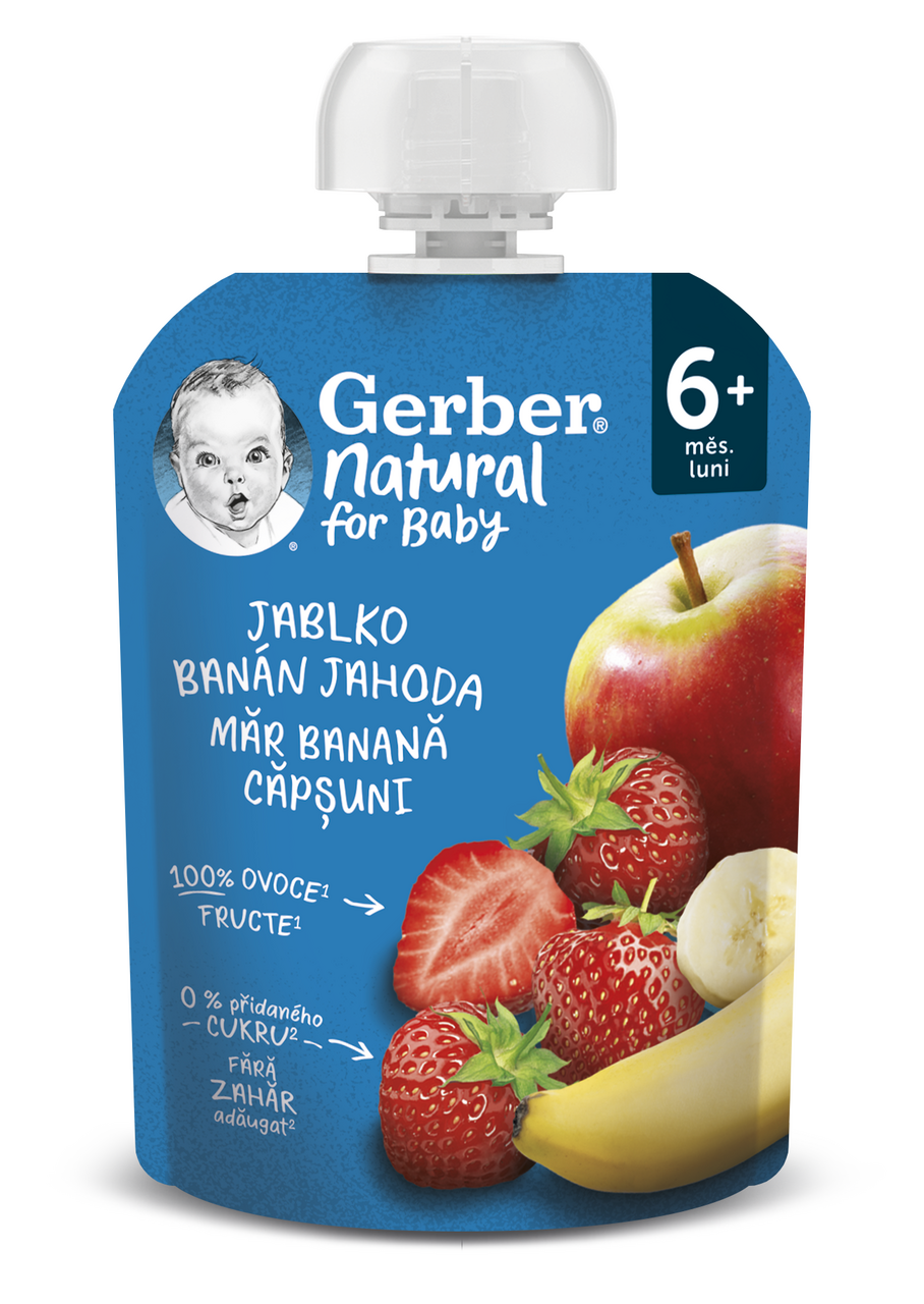 GERBER Natural Kapsička jablko, jahoda a banán 90 g