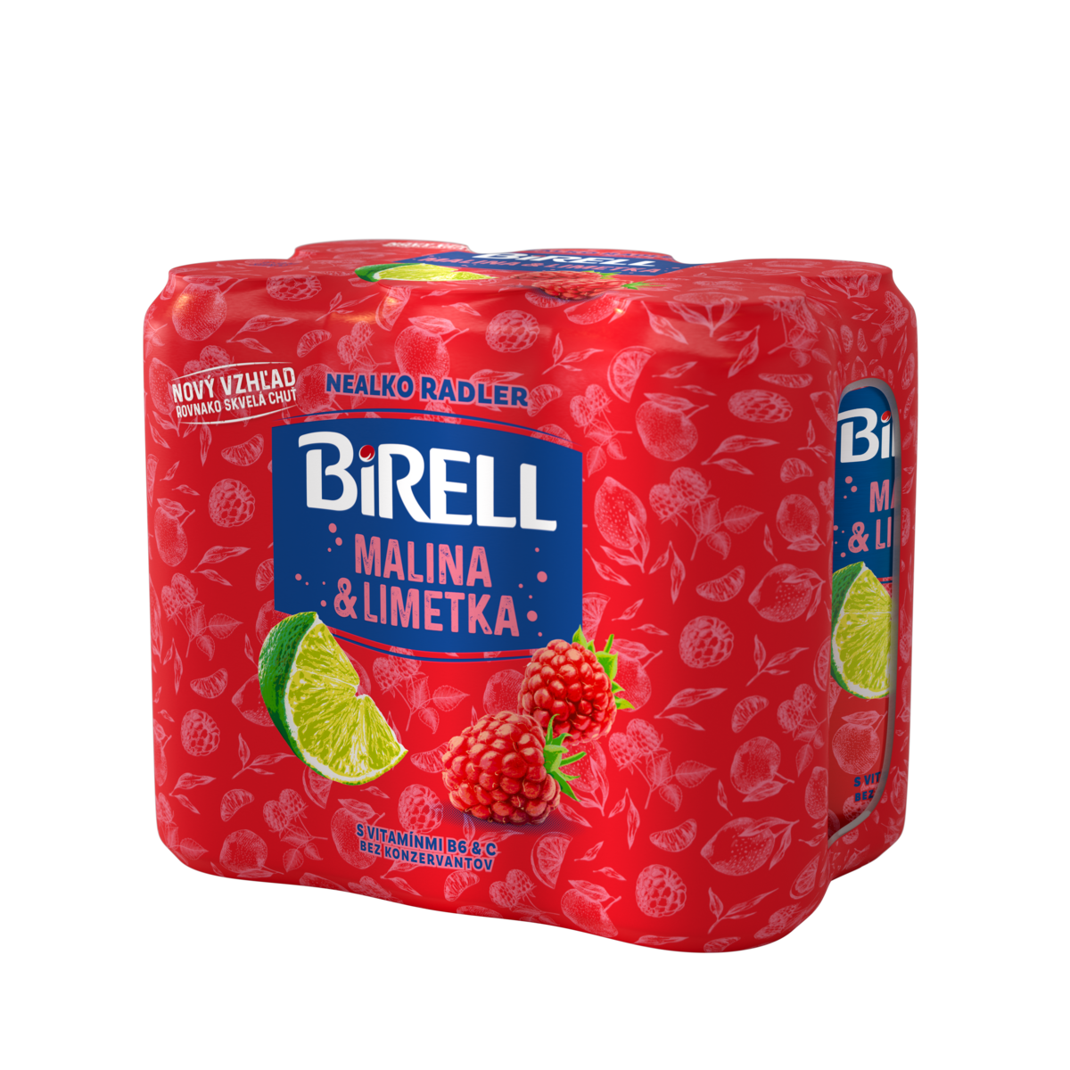 BIRELL Radler nealkoholický malina a limetka 24 x 500 ml vratná plechovka