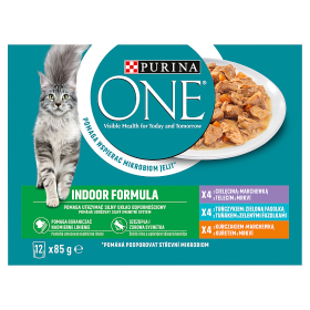PURINA ONE Indoor kapsičky filetky tuniak, kuracie a teľacie 12 x 85 g