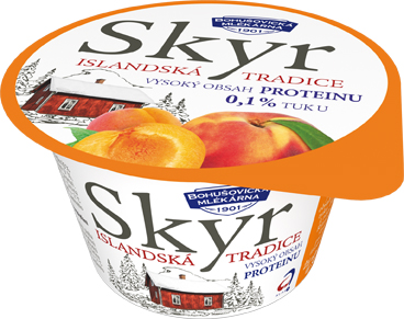 BOHUŠOVICKÁ MLÉKÁRNA Skyr Mliečny výrobok broskyňa a marhuľa chlad. 130 g