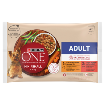 PURINA ONE Mini Adult s kuracím/ hovädzím v šťave kapsičky 4 x 85 g