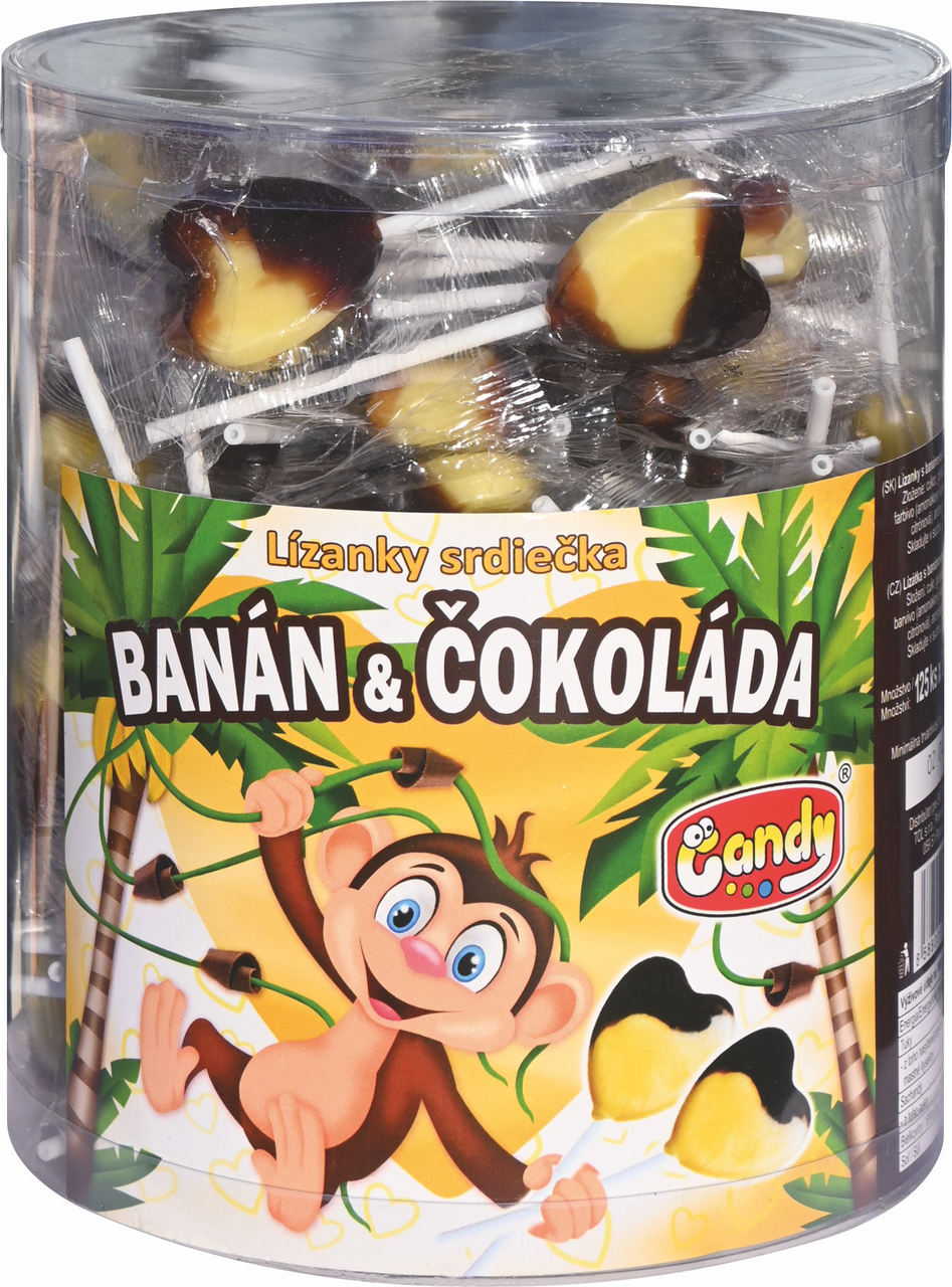 TOL Lízanky srdiečka banán a čokoláda 125 x 8 g