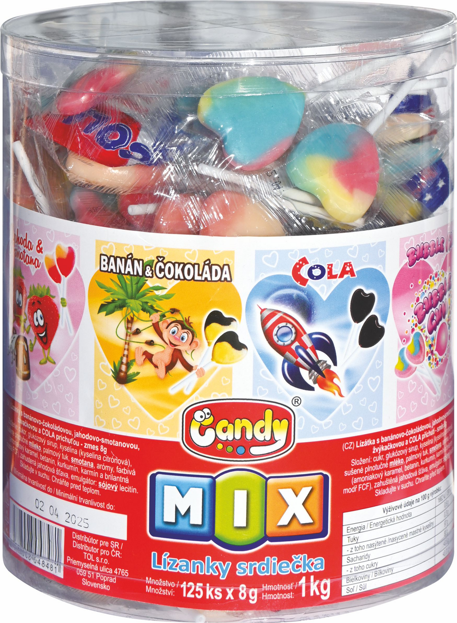 TOL Lízanky srdiečka mix 125 x 8 g