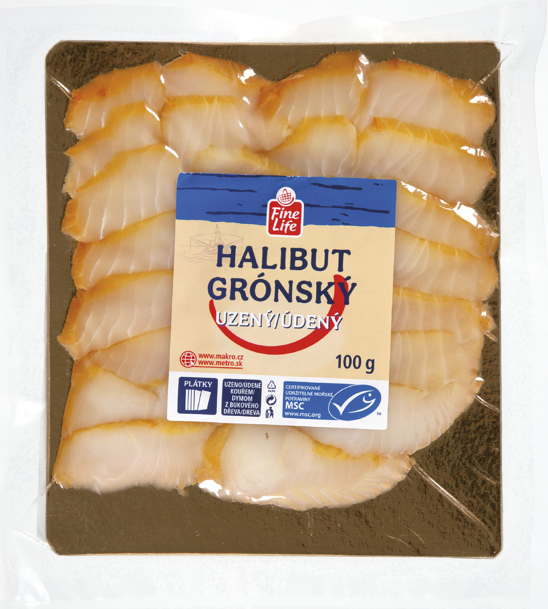 Fine Life Halibut grónsky údený plátky MSC chlad. 100 g