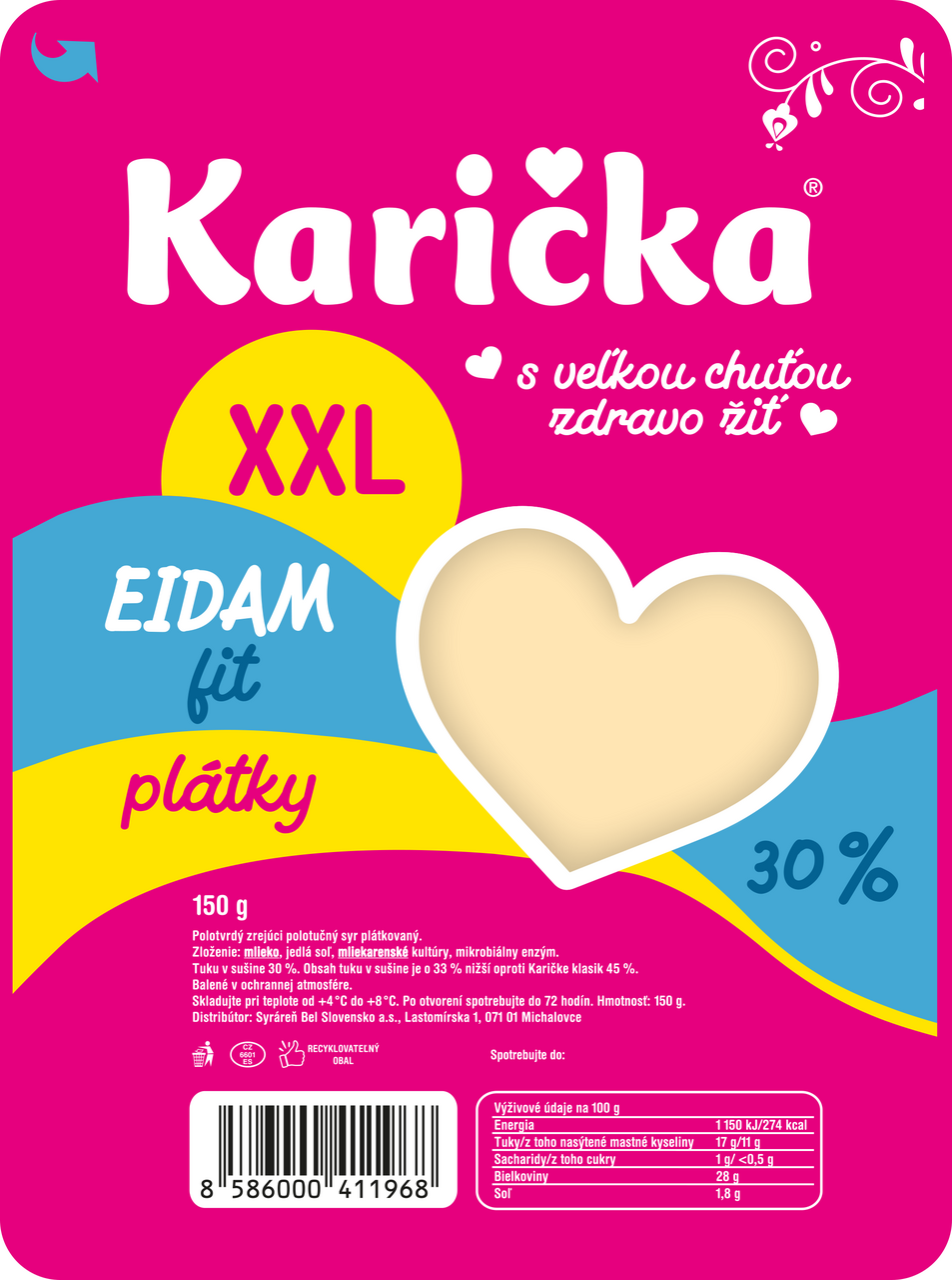 Karička Eidam Fit XXL 30 % tuku plátky chlad. 150 g