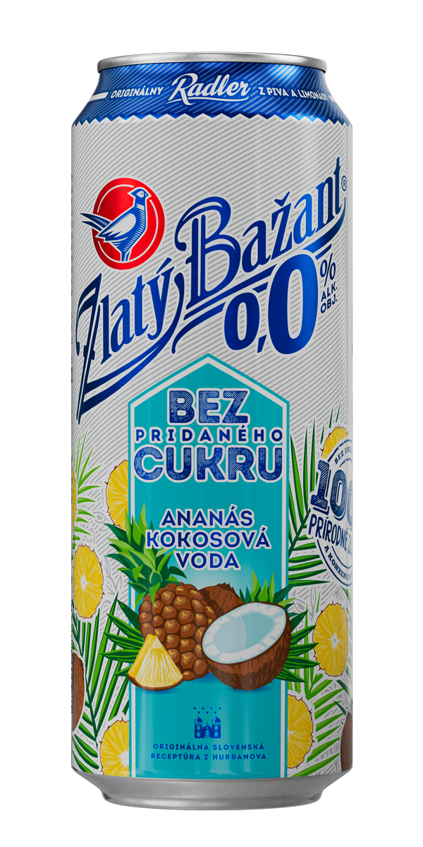 Zlatý Bažant Radler 0,0% ananás kokosová voda 6 x 500 ml vratná plechovka