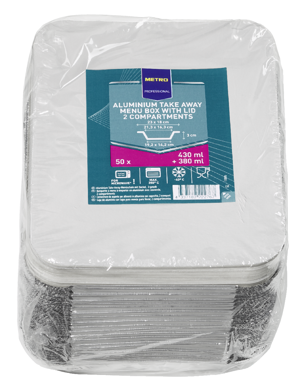 METRO PROFESSIONAL Menu box 2 dielny hliník 50 ks