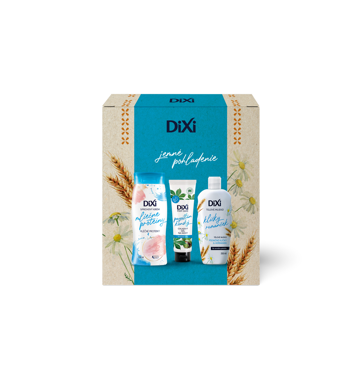 DIXI Jemné pohladenie darčeková sada (sprch.krém + gél na nohy + tel.mlieko) kazeta