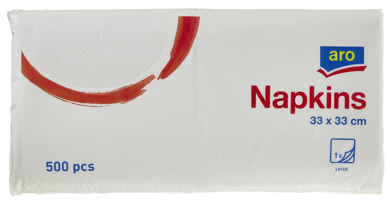 aro Servítky 1 vrstvové 33 cm biele 500 ks