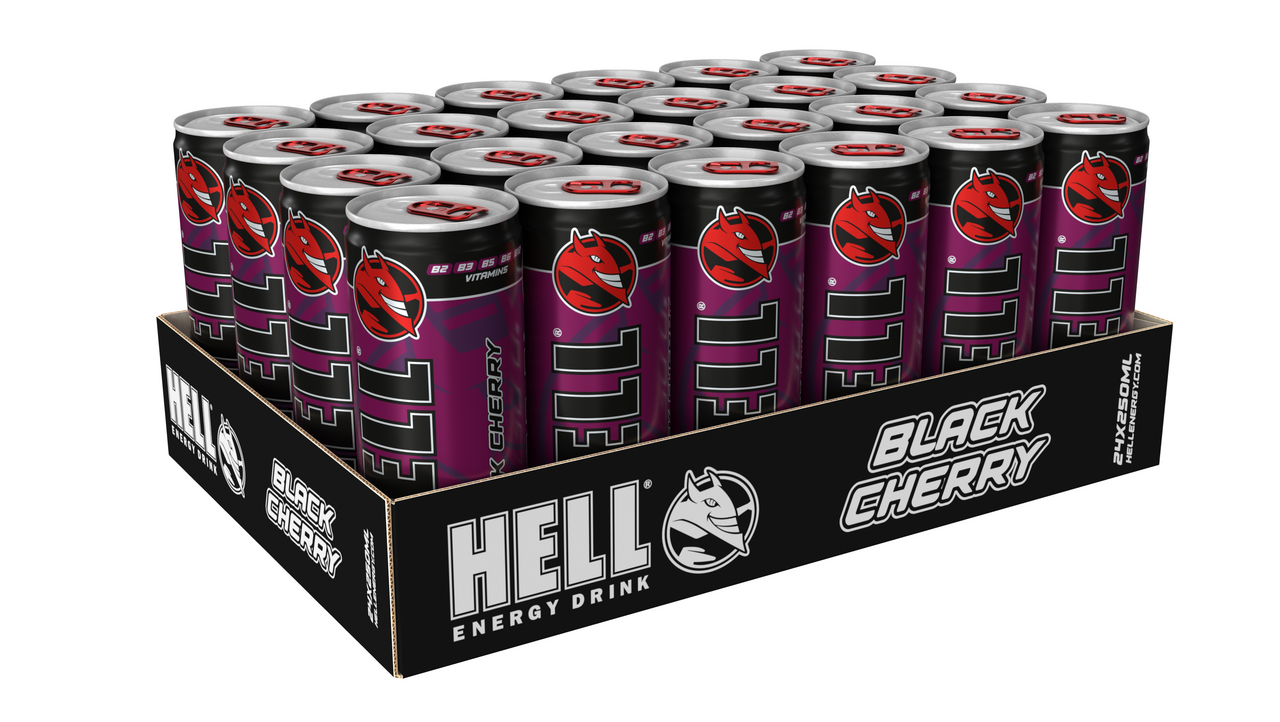 HELL Black Cherry energetický nápoj 24 x 250 ml vratná plechovka