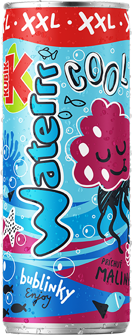 KUBÍK Waterrr Cool malina 12 x 330 ml vratná plechovka