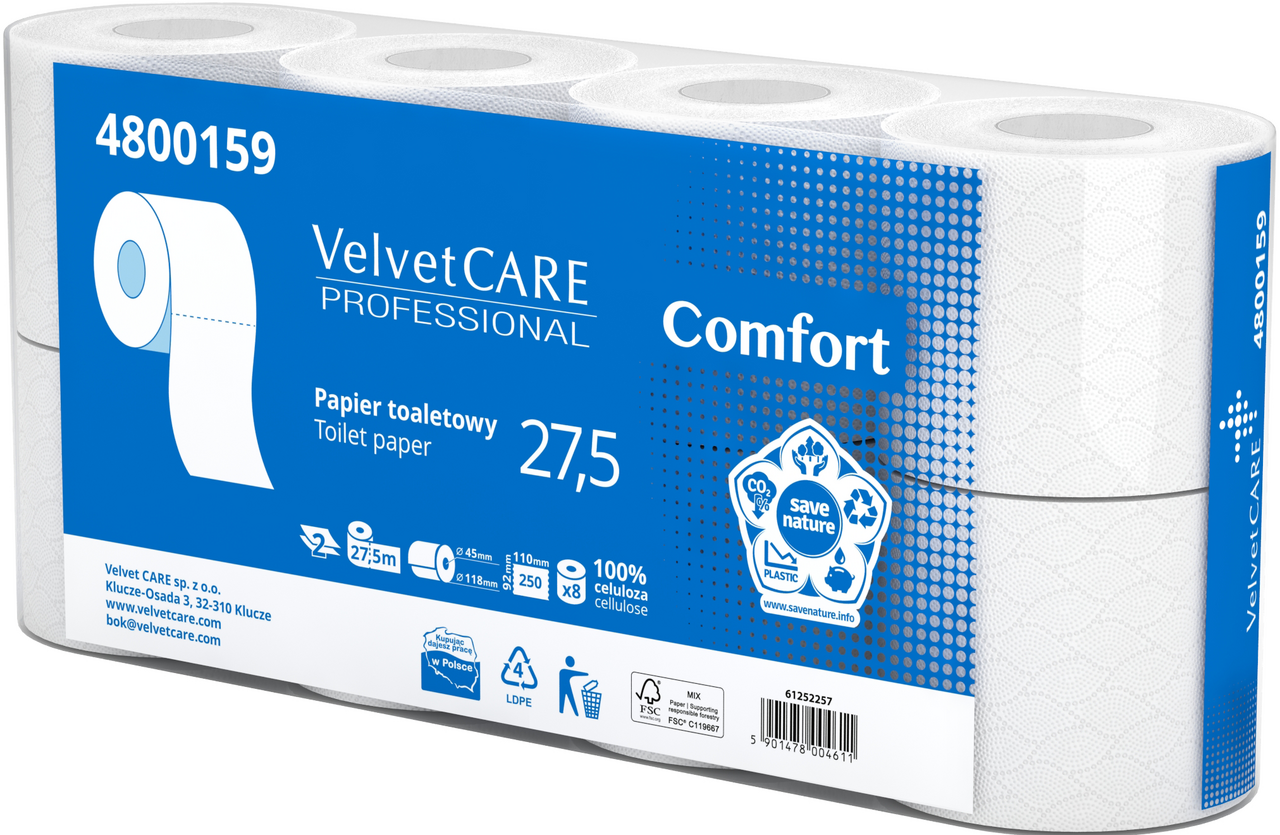 VelvetCARE Professional Comfort toaletný papier 2 vrstvový 27,5 m 8 ks