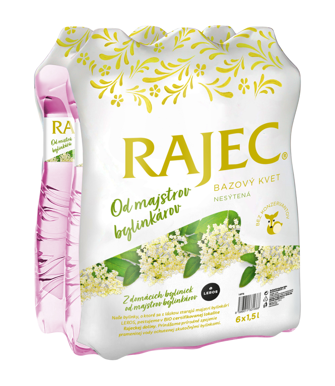 RAJEC Pramenitá voda bazový kvet 6 x 1,5 l vratná PET fľaša
