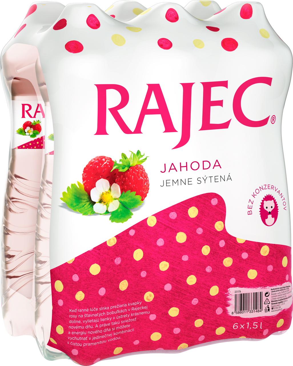 RAJEC Pramenitá voda jahoda 6 x 1,5 l vratná PET fľaša