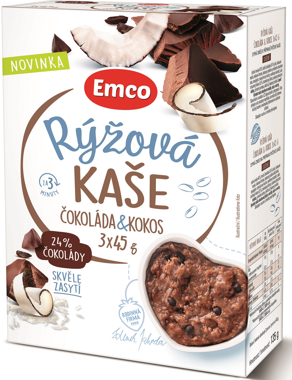 Emco Ryžová kaša čokoláda a kokos 3 x 45 g