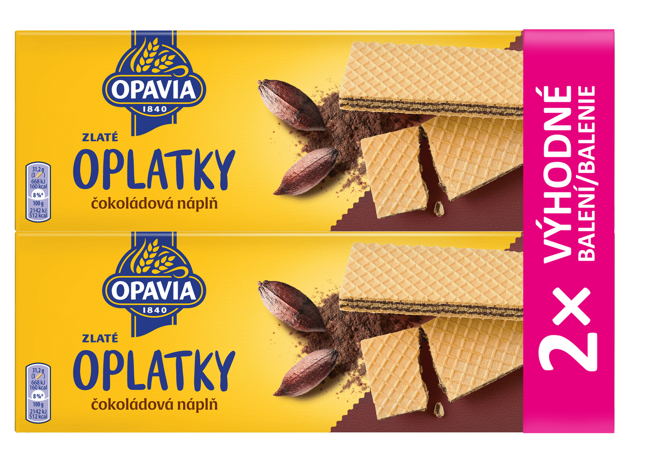 OPAVIA ZLATÉ Oblatky s čokoládovou náplňou 2 x 146 g