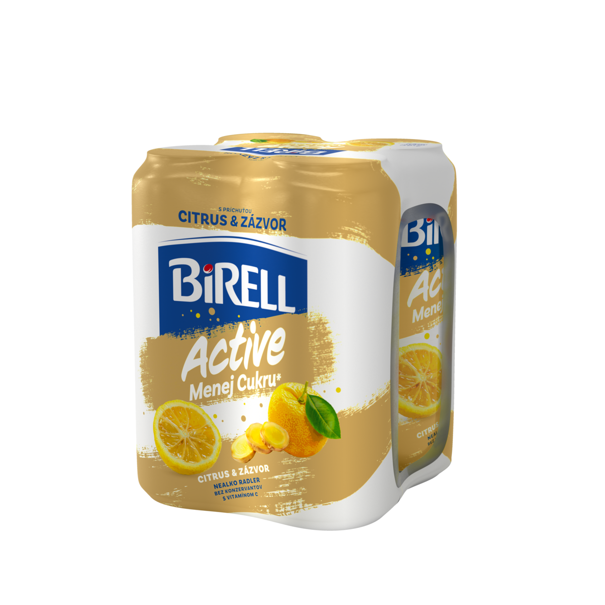 BIRELL Active s kofeínom citrus & zázvor 4 x 500 ml vratná plechovka