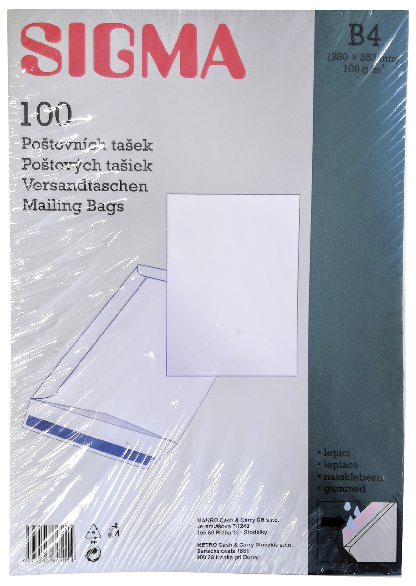 SIGMA Taška poštová B4 samolepiaca biela 100 ks