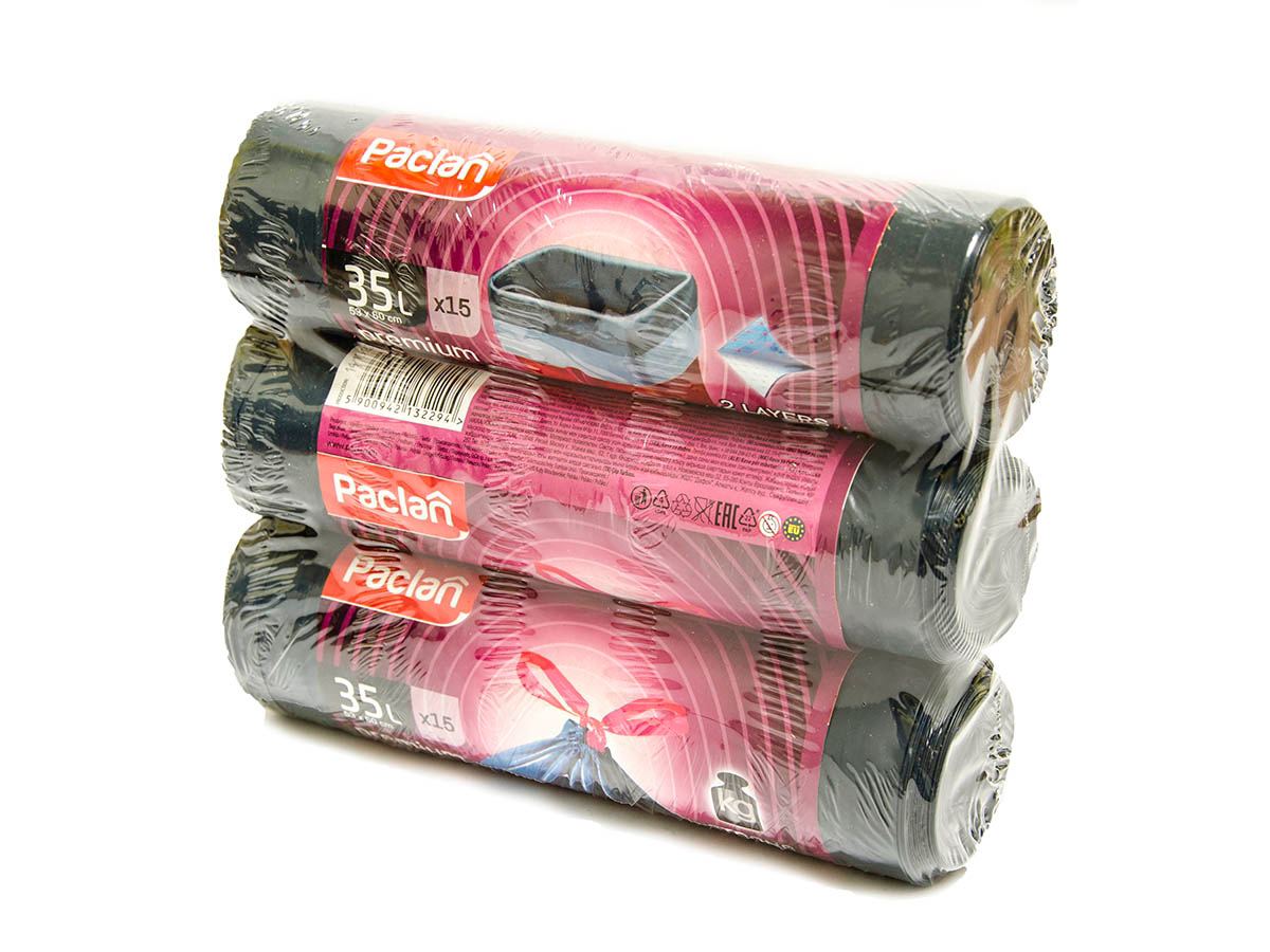 PACLAN Premium vrecia na odpad zaťahovacie silné 35 l 3 x 15  ks 