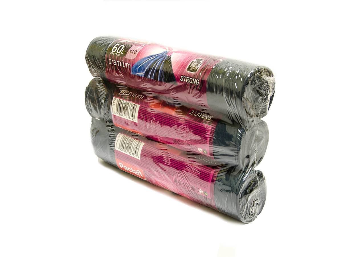 PACLAN Premium vrecia na odpad zaťahovacie silné 60 l 3 x 10  ks 