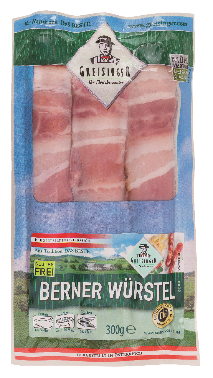 Greisinger Párky so syrom a slaninou chlad. 300 g