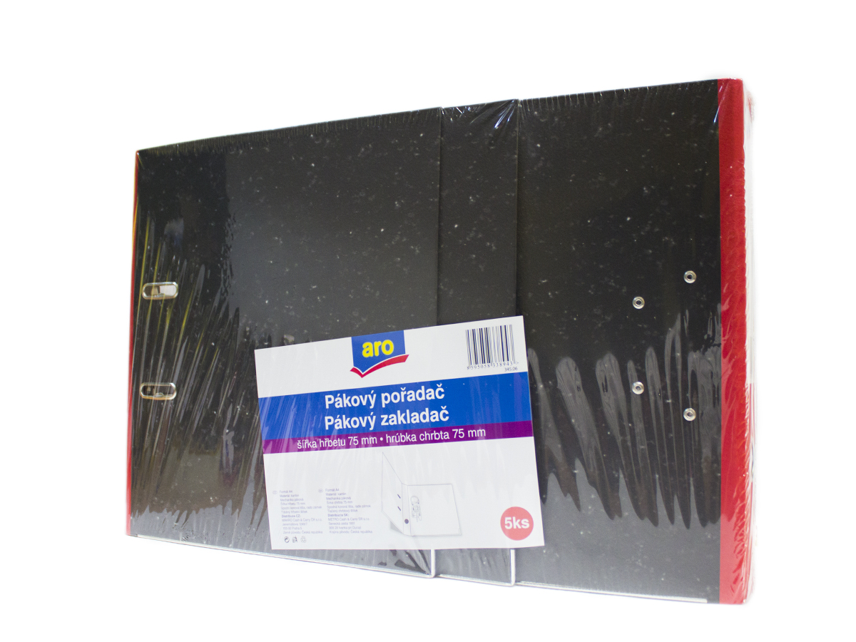 aro Zakladač pákový mramorový A4 75 mm červený 5 ks
