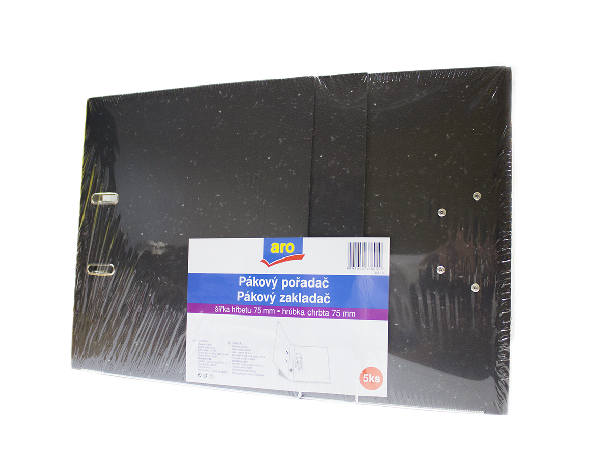 aro Zakladač pákový mramorový A4 75 mm čierny 5 ks