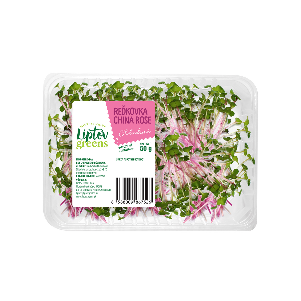 Liptov greens Mikrobylinky reďkovka China Rose SK čerstvá 50 g
