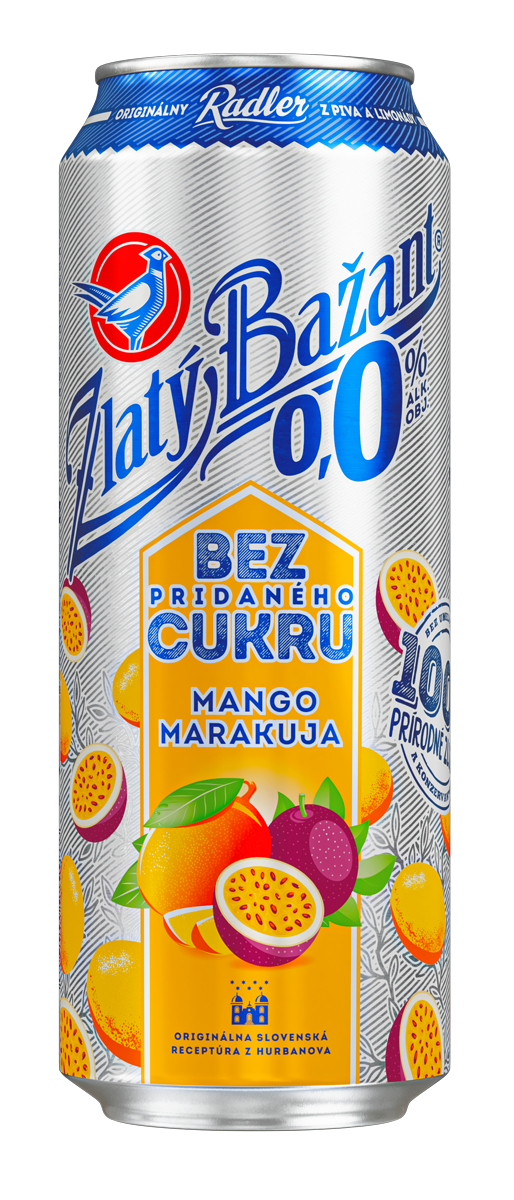 Zlatý Bažant Radler 0,0% mango marakuja 6 x 500 ml vratná plechovka
