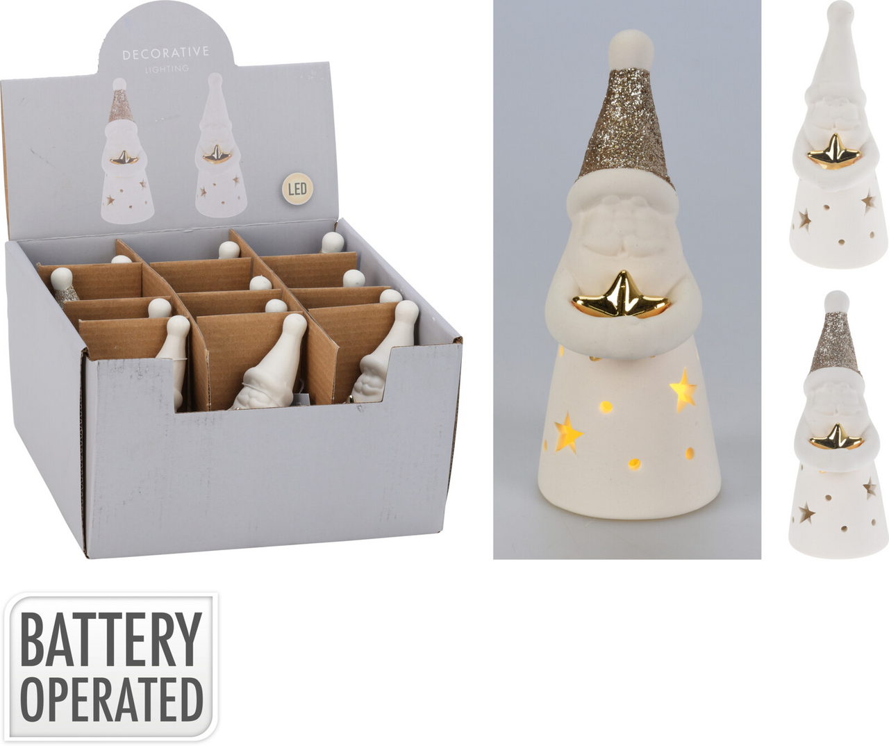 Koopman Santa LED porcelán 12 cm 1 ks