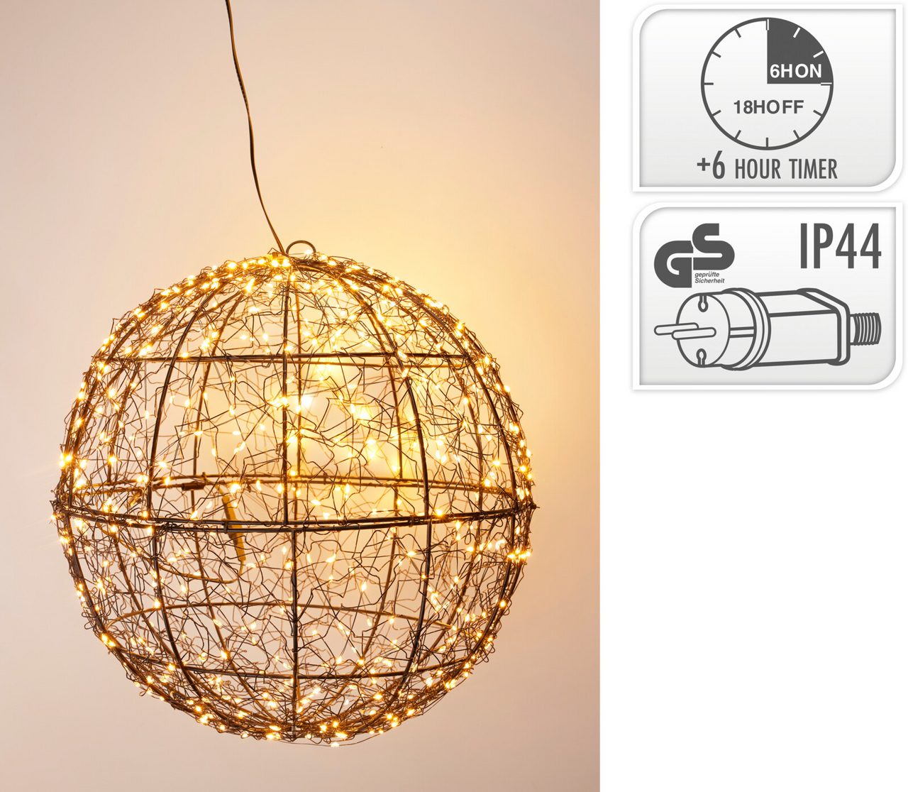 Koopman Guľa LED kovová 500 LED teplá biela 35 cm 1 ks