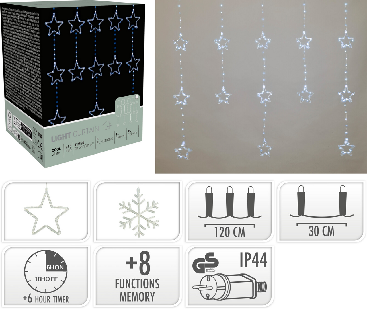 Koopman Záves LED 120 x 120 cm biela 1 ks