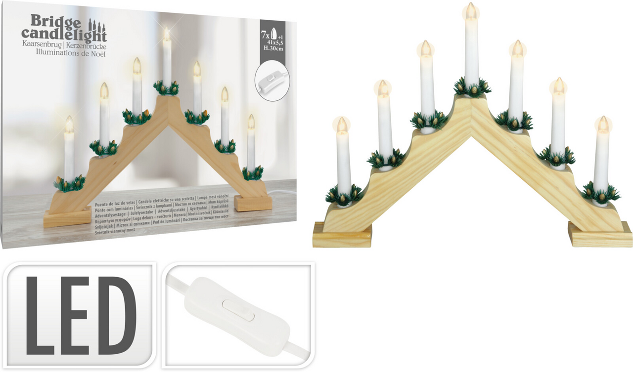 Koopman Svietnik LED 7-ramenný drevený 1 ks