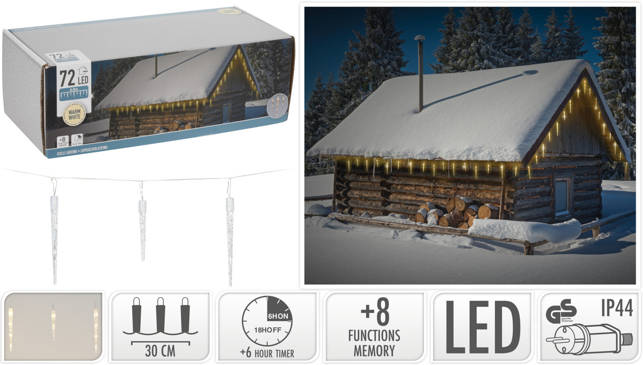 Koopman Svetlá LED cencúle 72 LED teplá biela 1 ks