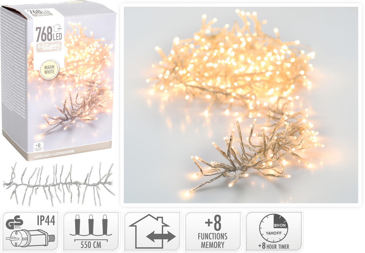 Koopman Reťaz 768 LED cluster teplá biela biely drôt 1 ks