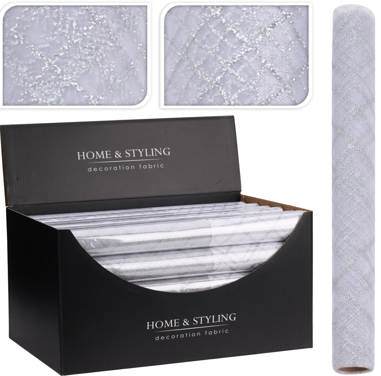 Koopman Dekorácia látka strieborná 37 x 200 cm 1 ks