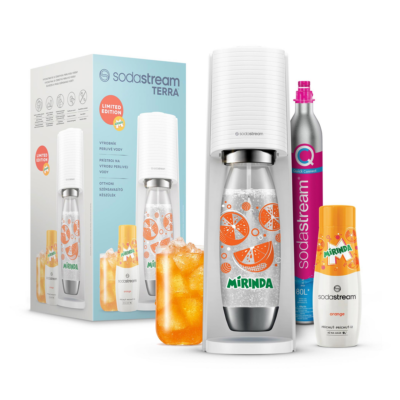 sodastream TERRA Výrobník biely a Mirinda sirup multi-pack 1 ks