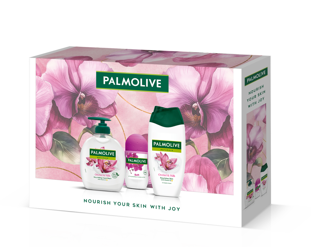 PALMOLIVE Orchid darčeková sada (mydlo na ruky + sprchový gél + roll on) kazeta