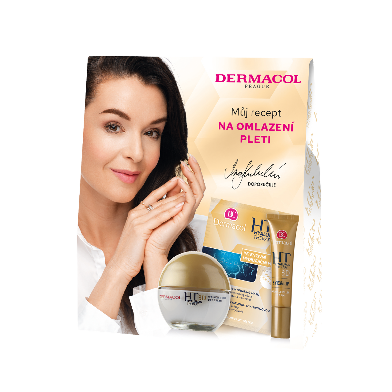 DERMACOL Hyaluron Therapy darčeková sada (denný krém + maska + sérum) kazeta