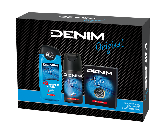 DENIM Original darčeková sada (sprchový gél + deo sprej + v.po holení) kazeta