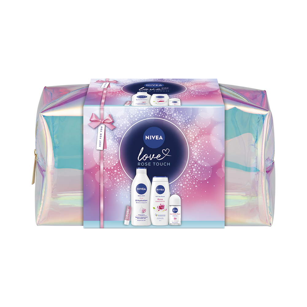 NIVEA Rose Touch darčeková sada (sprchový gél + tel.mlieko + roll on + Labello) taška