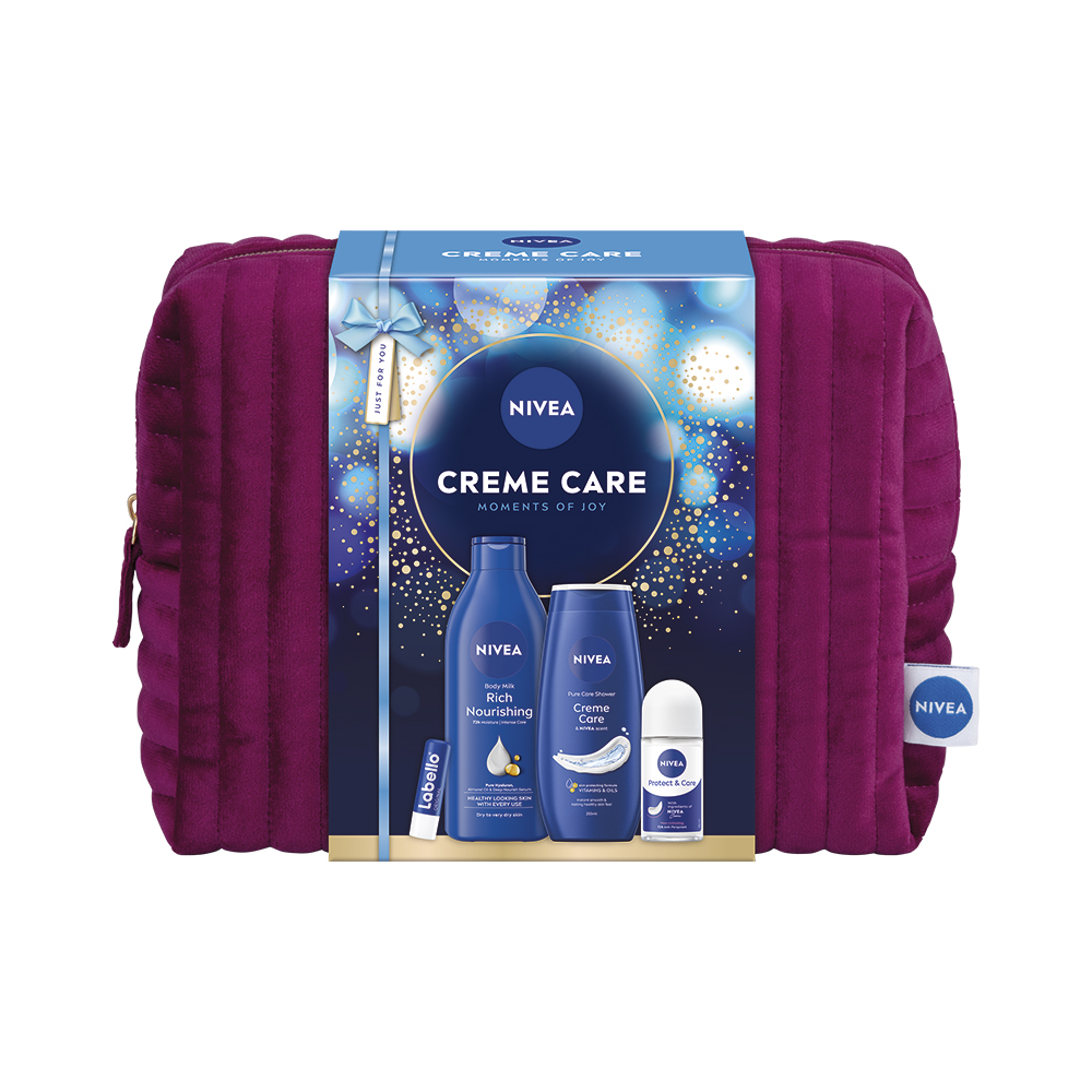 NIVEA Creme Care darčeková sada (sprch.gél + tel.mlieko + roll on + Labello) taška