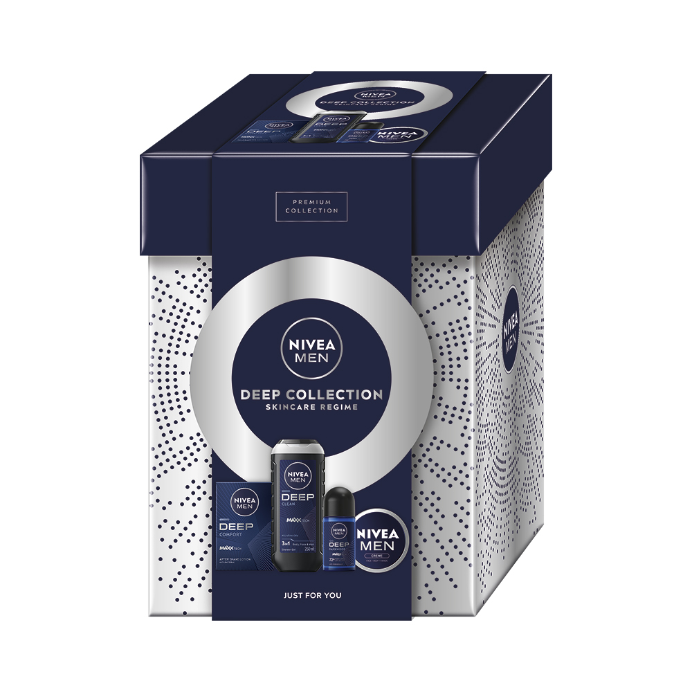 NIVEA Men Deep Collection darčeková sada (sprchový gél + roll on + krém + voda p.h.) kazeta