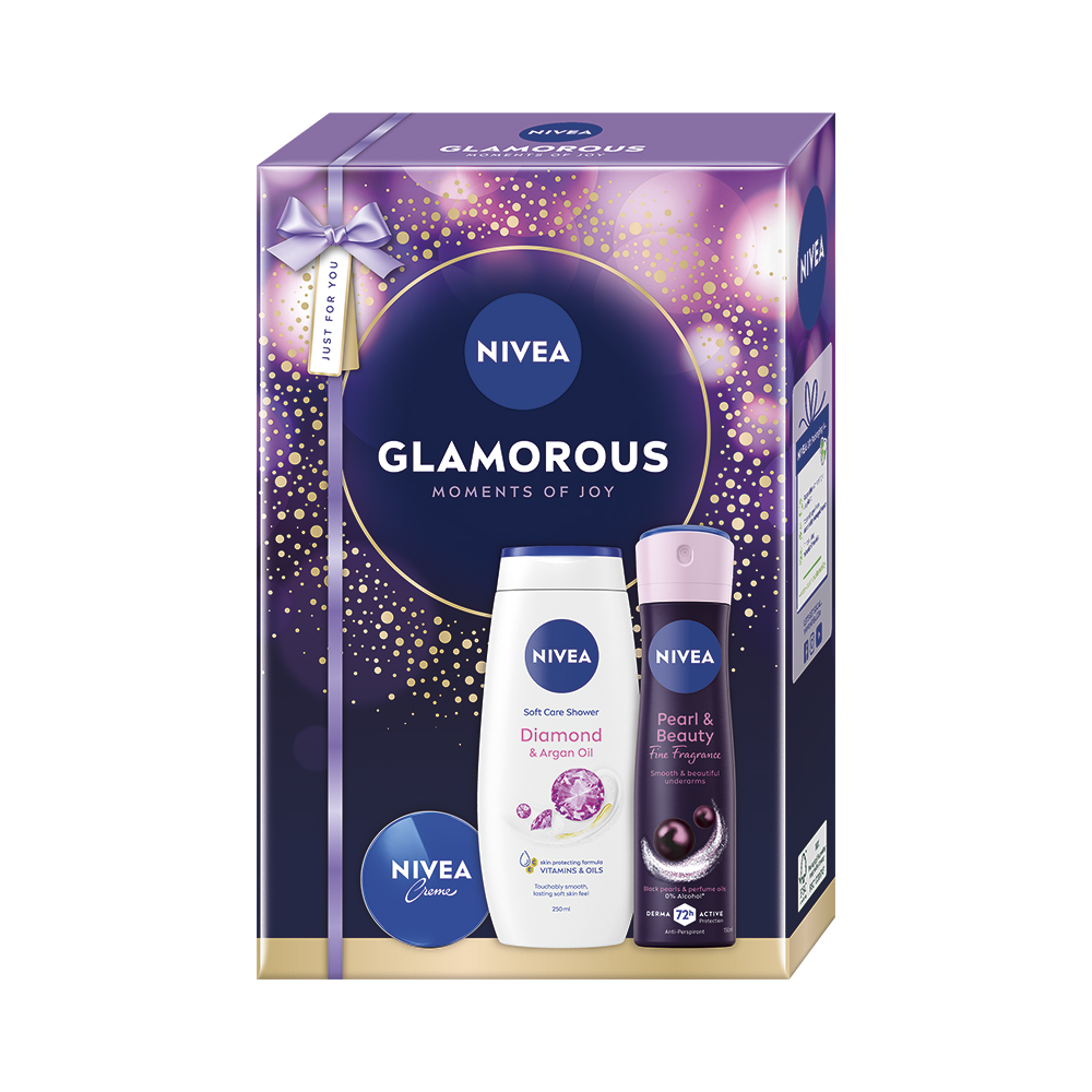 NIVEA Glamorous Pearl darčeková sada (sprchový gél + antiperspirant + krém) kazeta