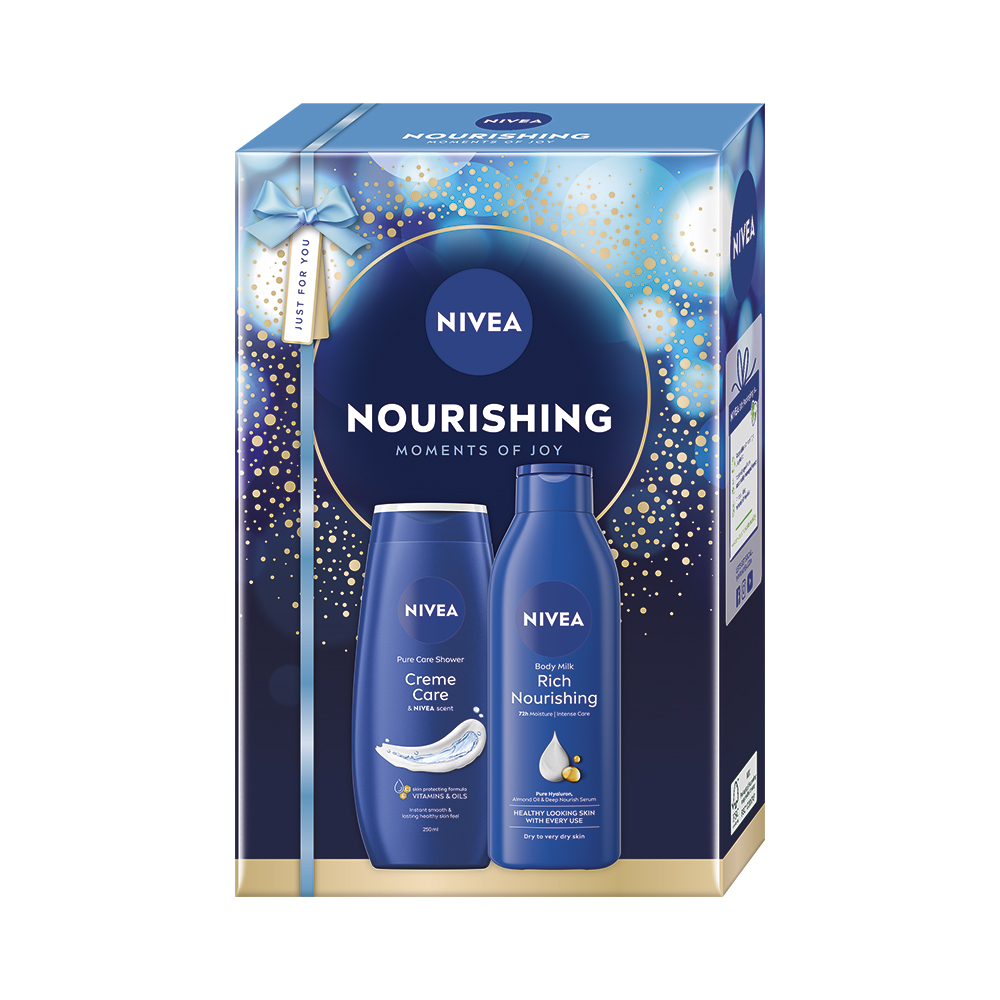 NIVEA Nourishing darčeková sada (sprchový gél + telové mlieko) kazeta