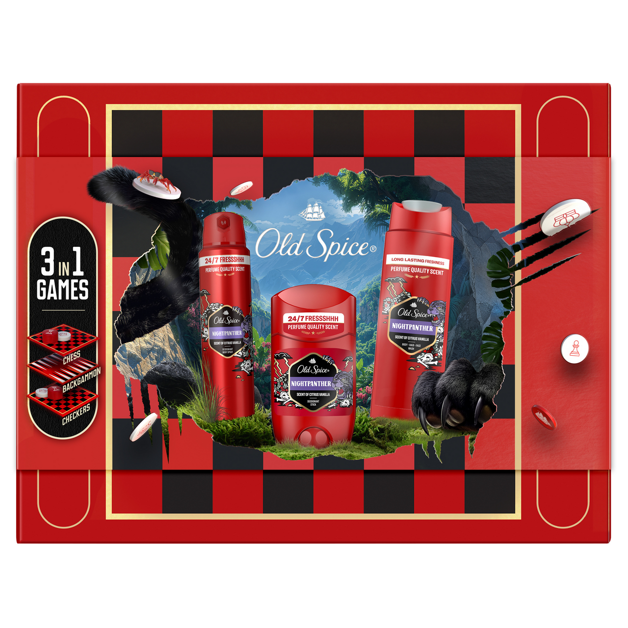 Old Spice Nightpanther darčeková sada (tuhý deo + sprchový gél + deodorant) gamebox